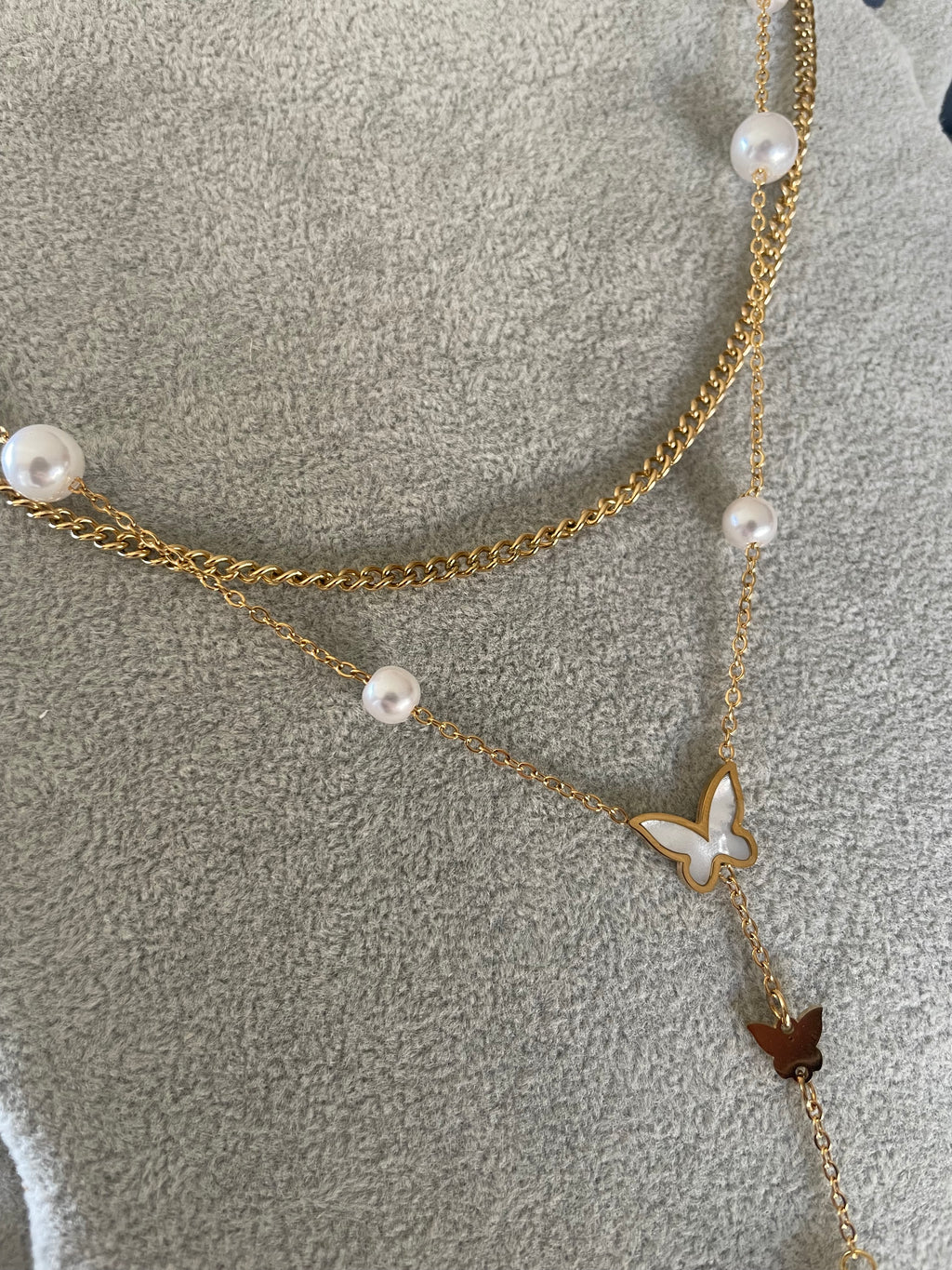 Butterfly pearl layered necklace