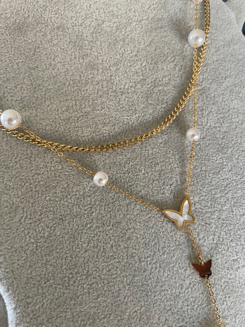 Butterfly pearl layered necklace