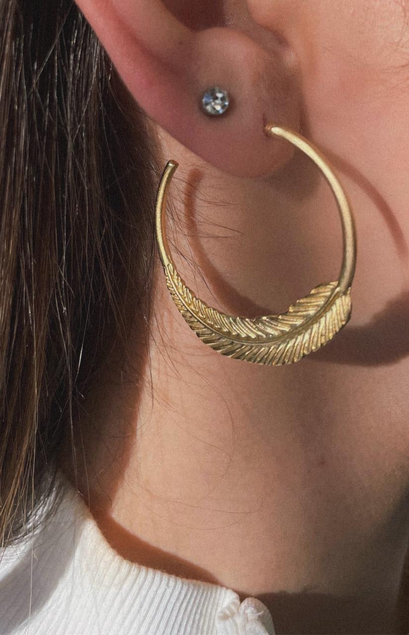 Matte Gold feather hoops