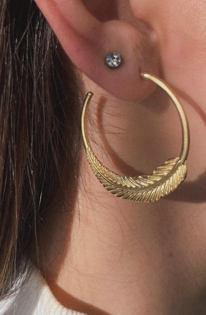 Matte Gold feather hoops