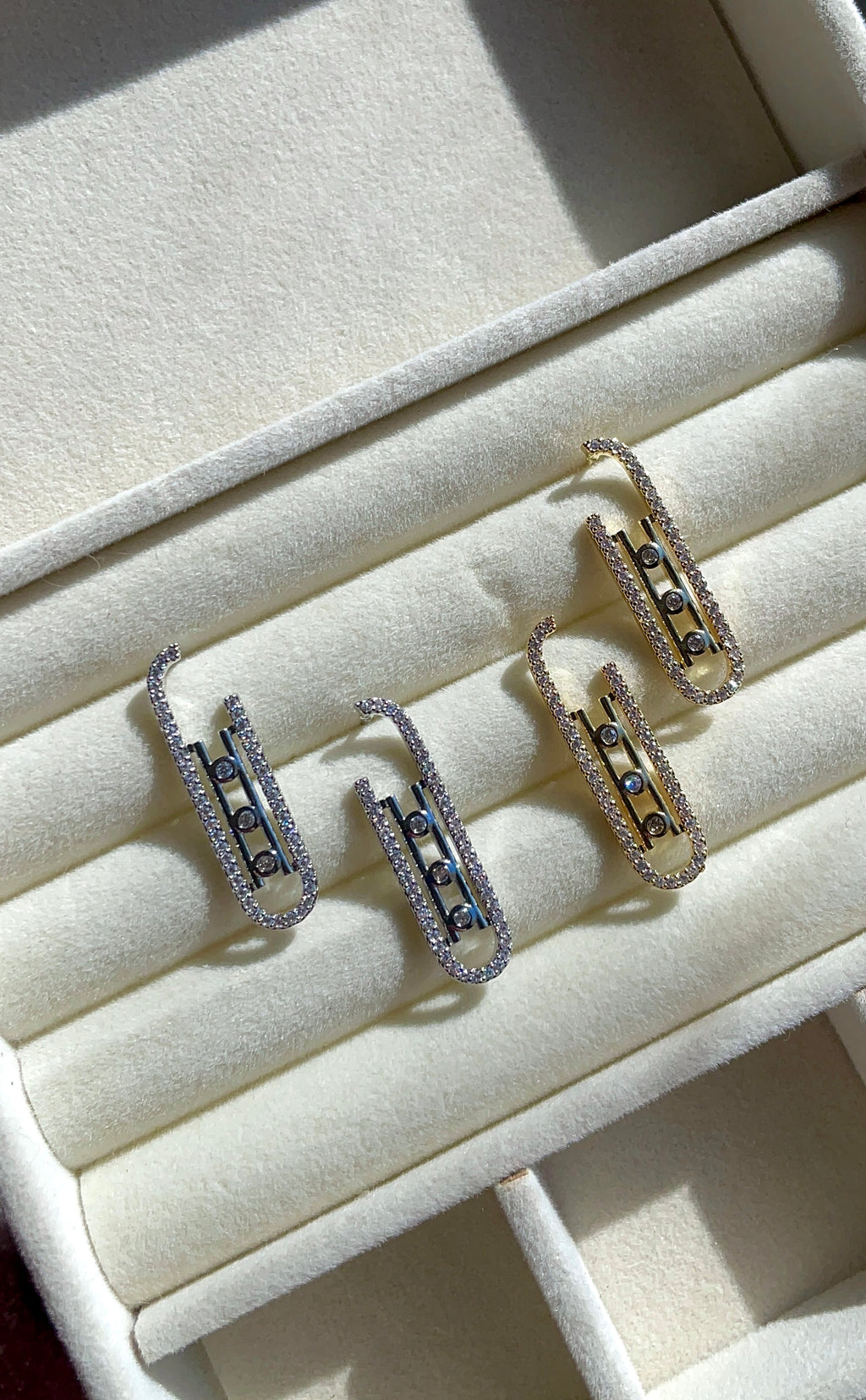 S925 Triple stone Pavé earrings