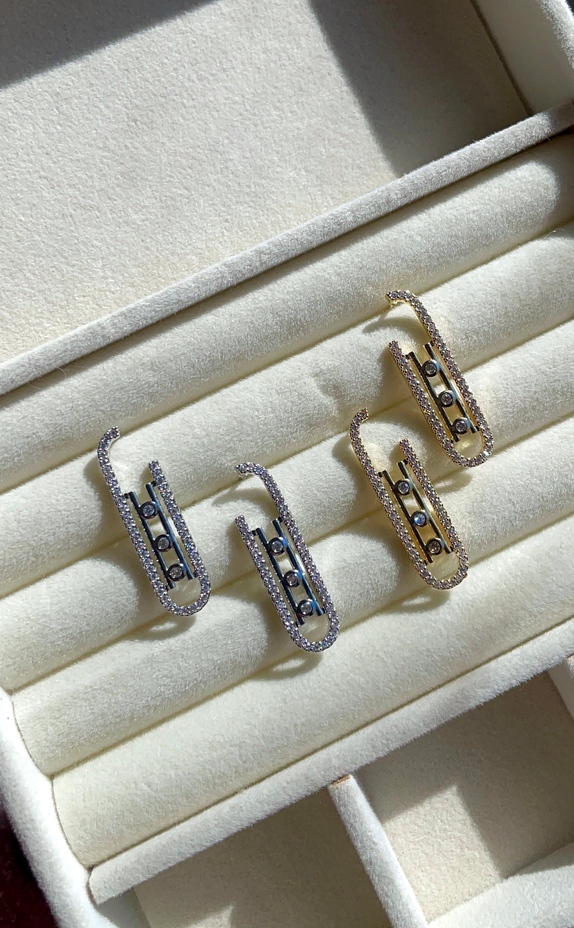 S925 Triple stone Pavé earrings