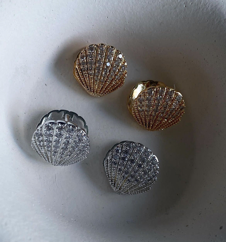 Rhinestone seashell earrings