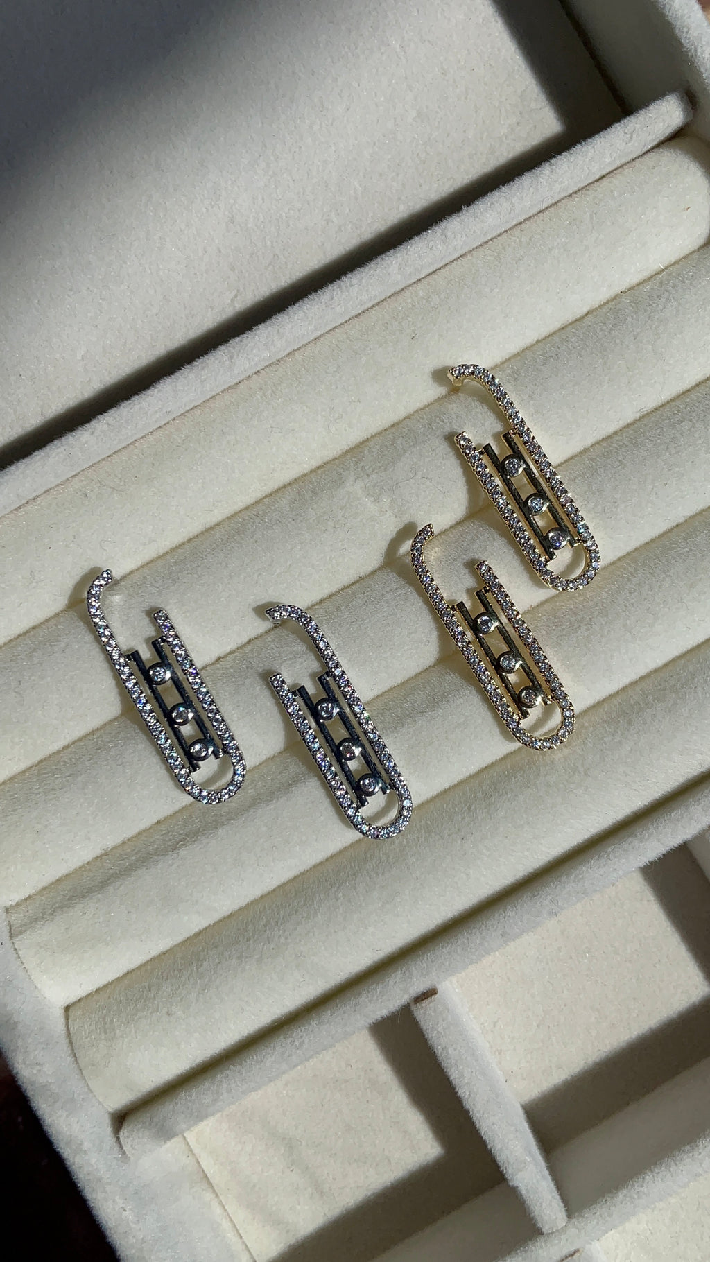 S925 Triple stone Pavé earrings