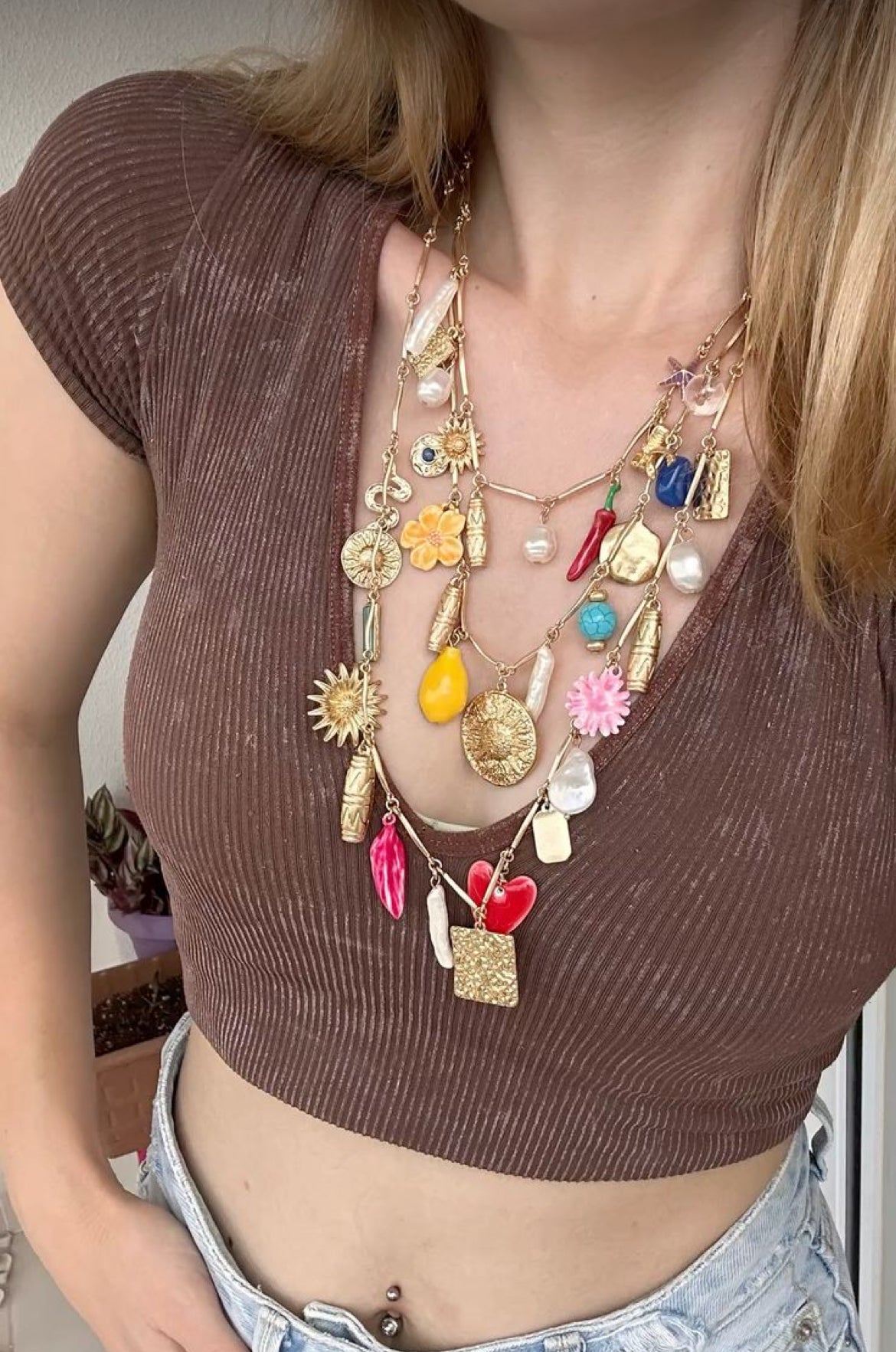 Layered charms necklace