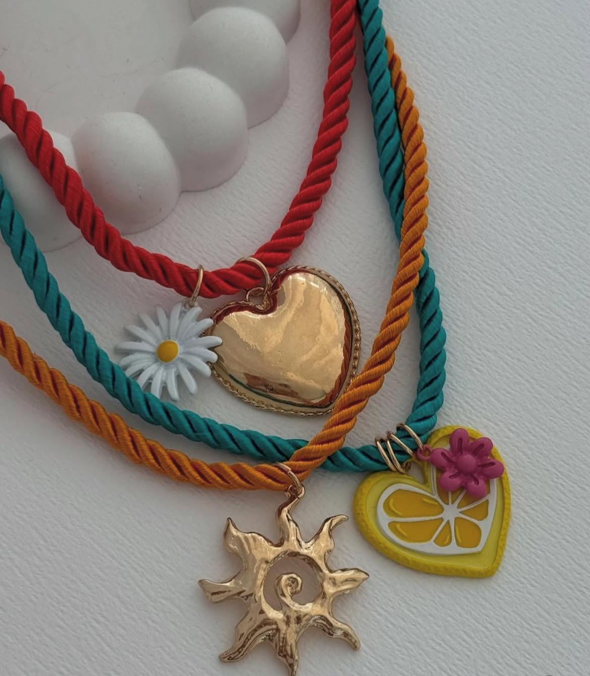 Multicolor layered cord necklace