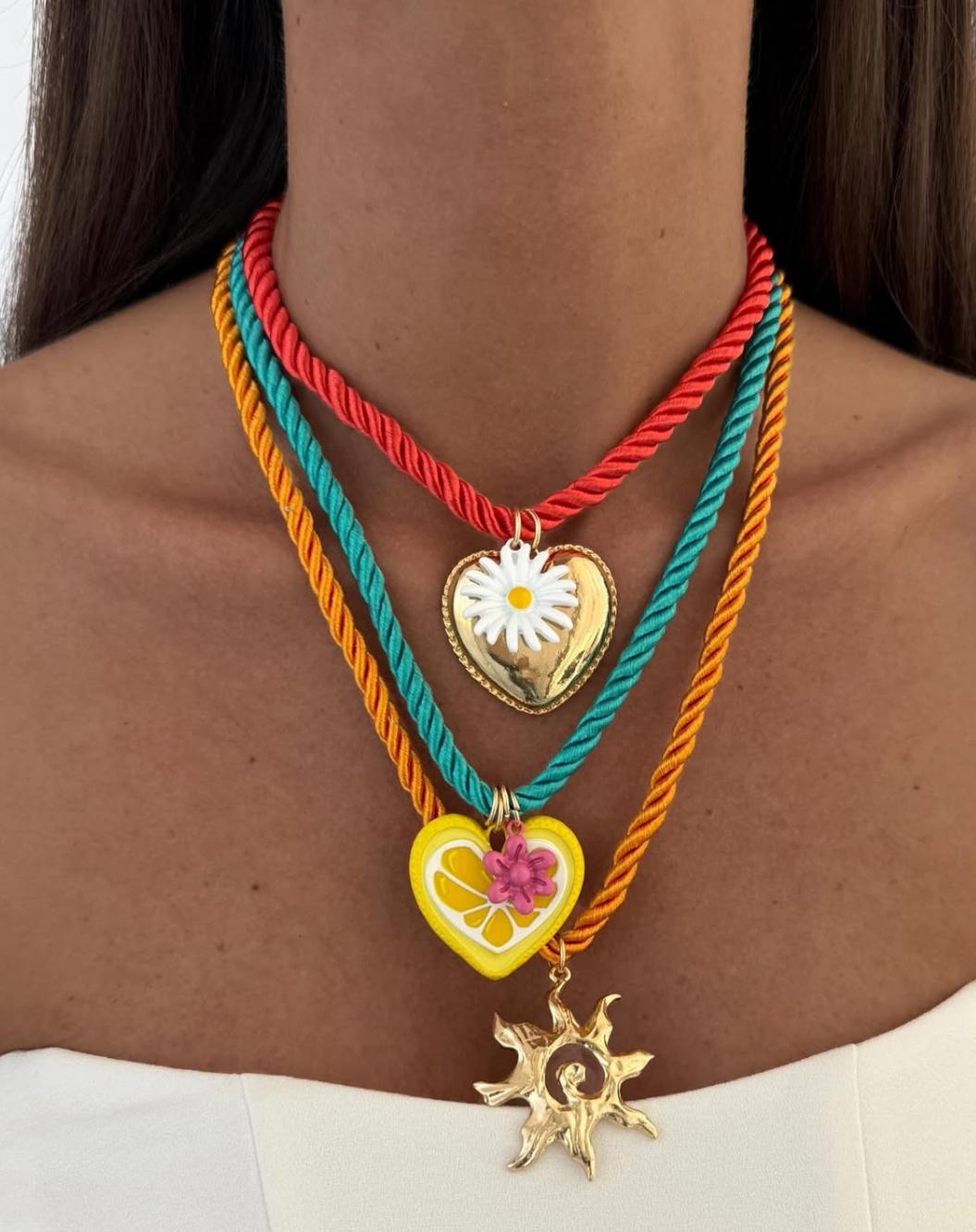 Multicolor layered cord necklace