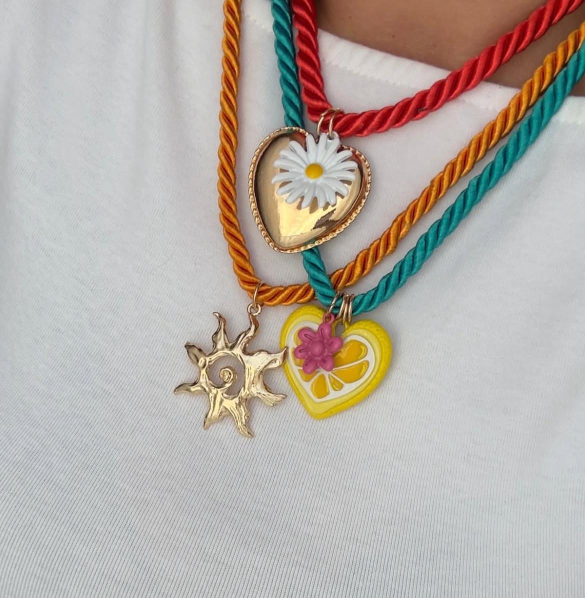 Multicolor layered cord necklace
