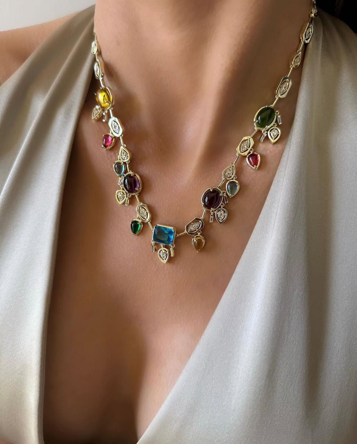 Multicolored stone necklace