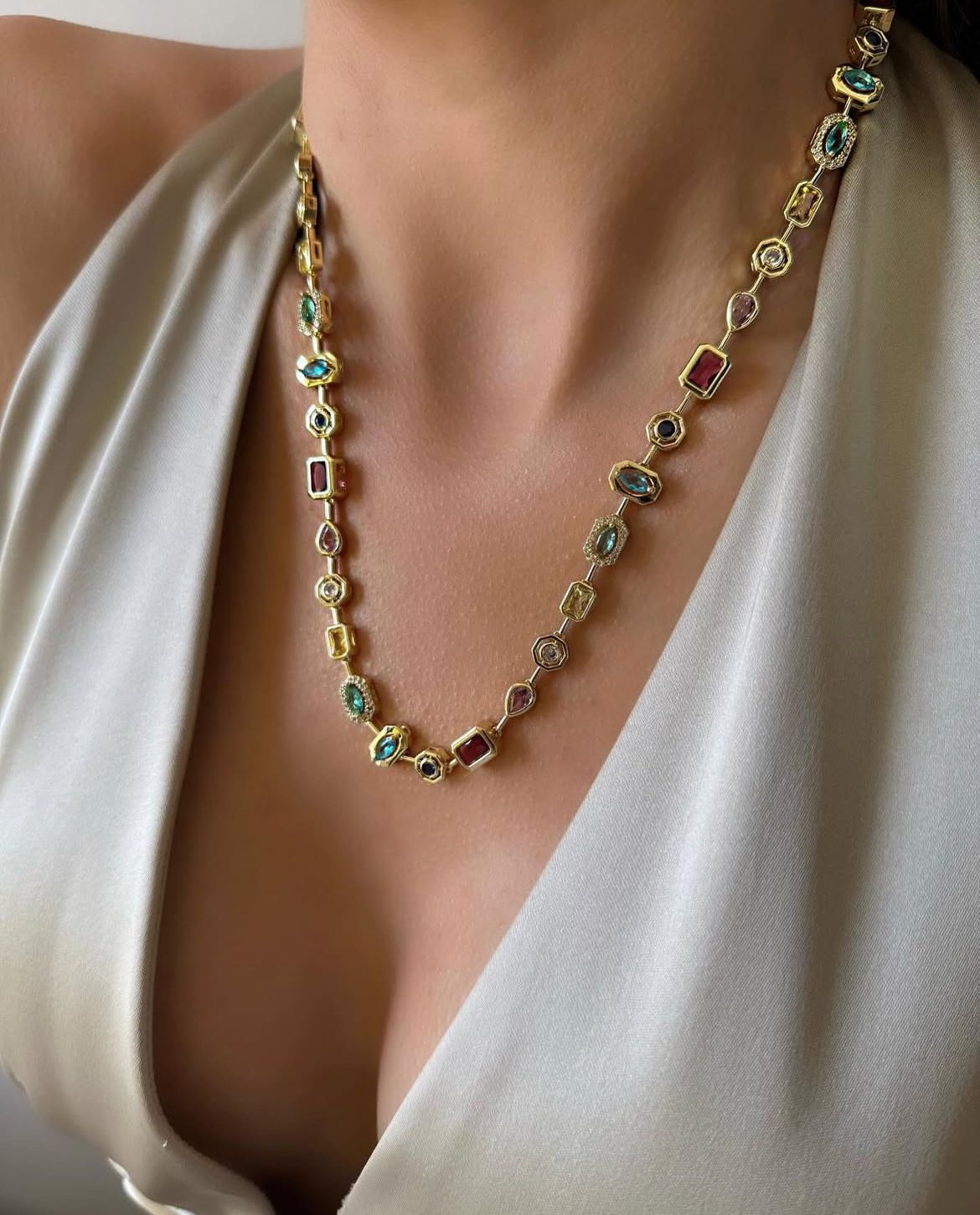 Multicolored stone necklace